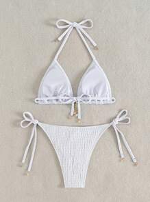 Swim Mod Women's Solid Color Two Pieces Bikini Swimwear Set For Summer Beach Vacation - White - View 2