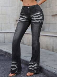 SHEIN Essnce Women's Versatile Fashion Casual American Style Bell-Bottom Jeans - Grey - View 4