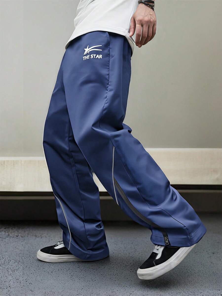 Claim Dot Men's Navy Blue Long Fabric Pants With Pockets And Side Stripes - Navy Blue - View 1