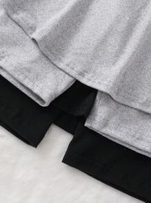 2pcs Girls Basic High Waist Casual Comfortable Textured Knit Ballet Style Black & Gray Skirt & Leggings Set - Multicolor - View 3