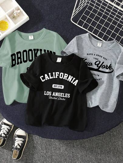 SHEIN Leap Crew 男童休闲圆领短袖T恤，适合夏季