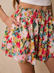 Poéselle 女式夏季花卉印花松紧腰短裤 - 彩色 - 查看 3