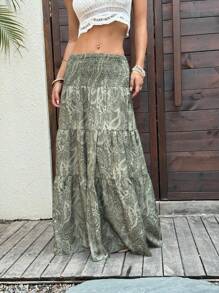 Sunnyshic Women's Bohemian Printed Drawstring Waist Skirt, Casual For Daily & Holiday Wear, Spring/Summer