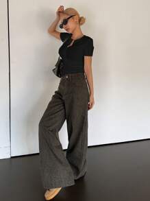 DAZY 女式夏季圆领半开前开合性感休闲基本款短袖 T 恤