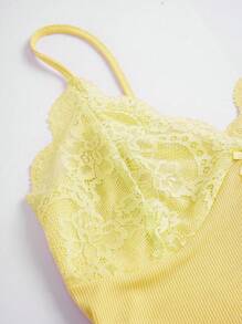 EgrlEra Women's Summer Tight-Fitting French Deep V Lace Bow Cream Yellow Cami Top - Yellow - View 5