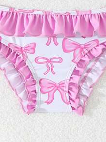 女童粉色蝴蝶结荷叶边泳衣套装，夏季沙滩装