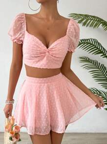 Breezaya 2 piezas Conjunto de Mujer: Blusa de Manga Corta y Falda, Ropa de Verano para Mujer, Conjuntos de Verano para Mujer, Blusas de Verano para Mujer - Rosa Pálido - Ver 6