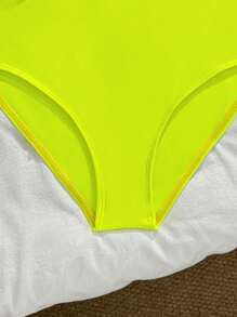 SHEIN Fashionable Neon One-Piece Swimsuit For Tween Girls, Suitable For Summer - Yellow - View 6
