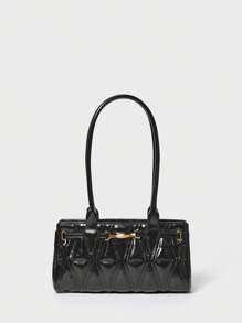 SHECARRY Túi đeo vai nữ bằng da PU mùa thu đông đi học đi làm du lịch sang trọng xu hướng túi chần bông tinh tế dây xích - màu đen - Xem 1