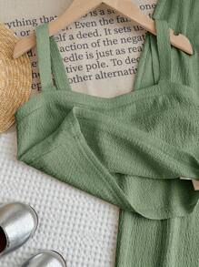 LMoss Kids LMoss 2pcs/Set Tween Girl Woven Solid Color Camisole And Wide Leg Pants - Army Green - View 7