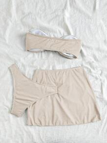 Soleia Women's Fashion Vacation Style Textured Fabric Metallic Seascape Animal Print Bandeau Bikini Set, Tube Top