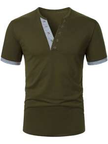 Manfinity Homme Men's Contrast Color V-Neck Short Sleeve Casual T-Shirt