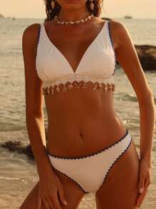Anewsta Women Vintage Flounced Swimsuit Set, Summer - White - View 2