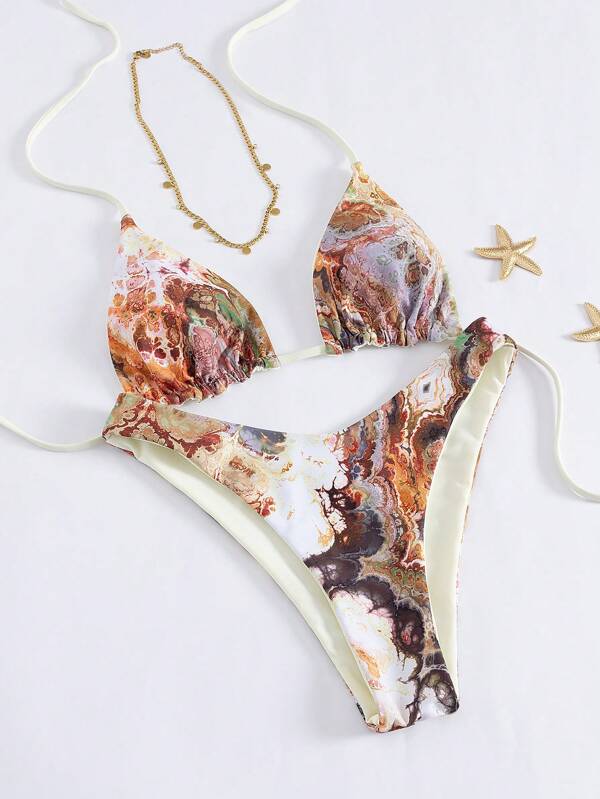 Swim Vcay 2 kpl satunnaisia printtejä, spagettiolkaimeton selkämys, seksikäs bikini-uimapukusetti naisille kesän rantalomaan