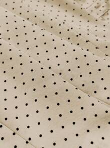 Elamini Women's Polka Dot Print Lapel Fitted Short Sleeve Blouse - Apricot - View 5