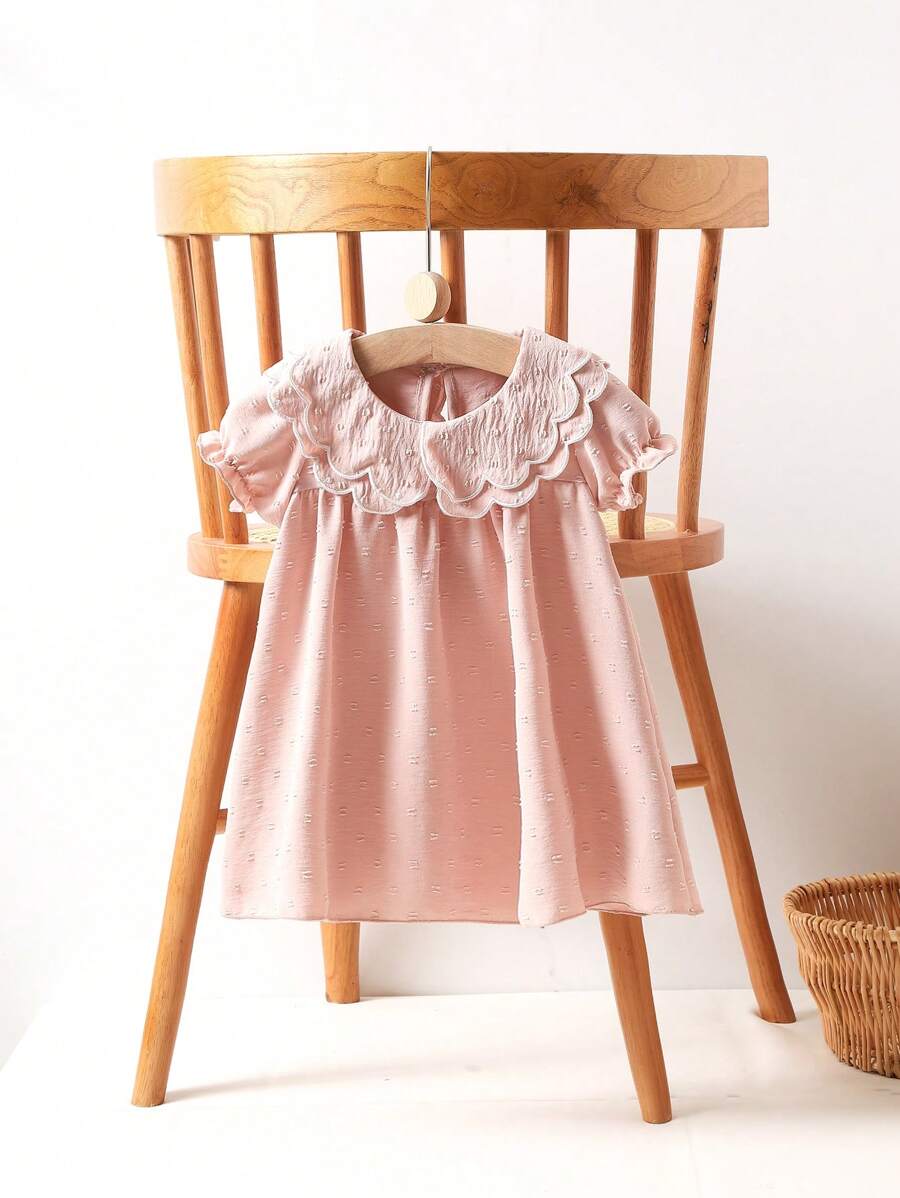 Baby/Baby Girl Summer Pastoral Style Puff Sleeve Apricot Cute Collar Dress - Orange - View 1