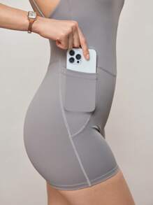 Activina Damen einfarbiger elastischer rückenfreier Jumpsuit, Sommer - Hellgrau - Übersicht 7
