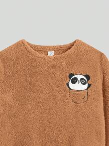 SHEIN Con trai Sang trọng Vòng cổ Mẫu Áo thun Và Quần Trang phục mặc nhà Bộ - Màu Khaki - Xem 6