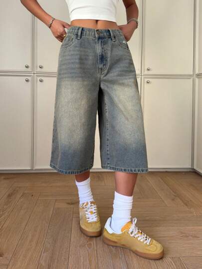 SHEIN Vaqueros anchos rasgados de ajuste holgado con bolsillos para adolescentes y niñas, ideales para primavera y verano, con un estilo retro y casual versátil. Pantalones cortos boho de playa y vacaciones de verano, conjuntos para brunch de verano, graduación y ropa de streetwear para conciertos y festivales de verano.