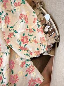 Franclia Women Floral Embossed Casual Work Vacation Blouse - Baby Pink - View 3