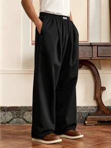 SWAVVY 3pcs/Set Men's Standard Size Casual Loose Pleated Straight Leg Jogger Pants
