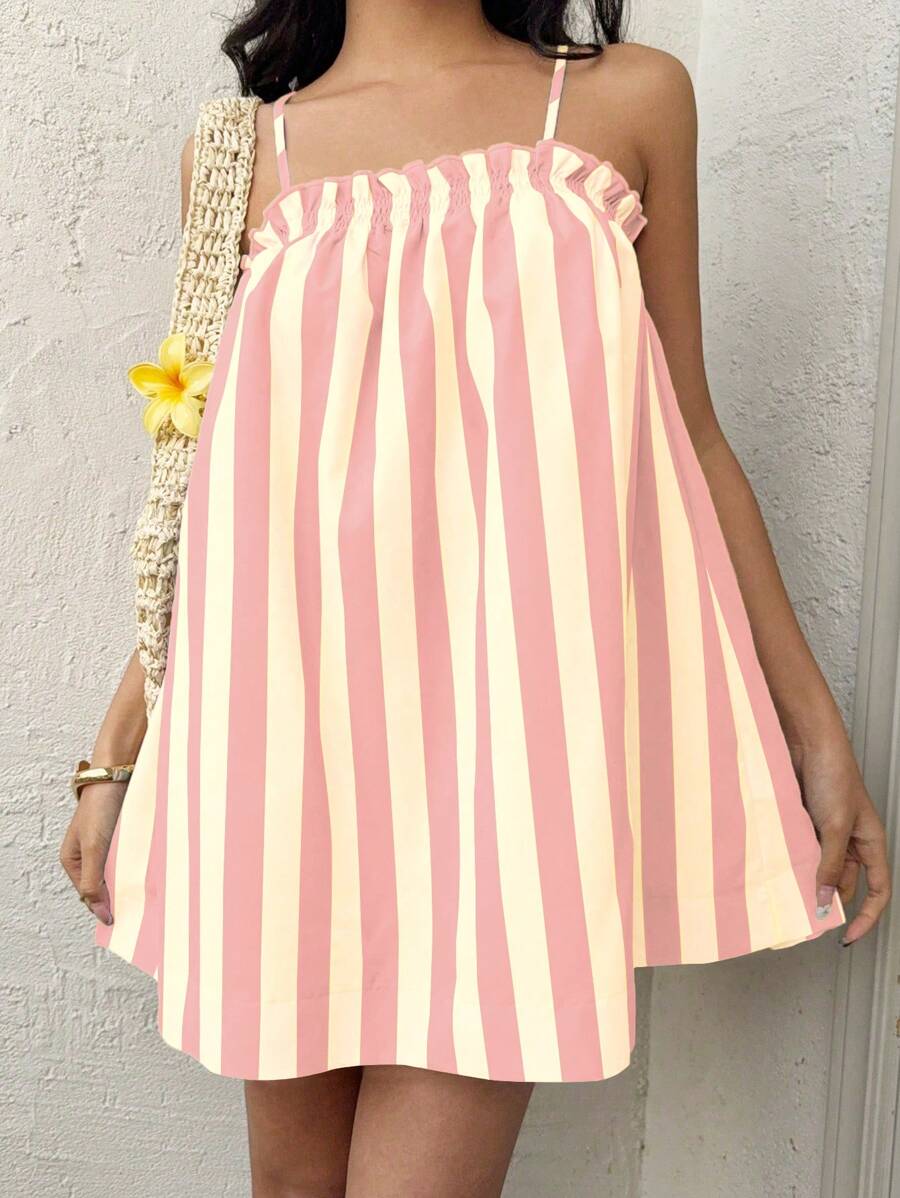 Sunnyshic Colorful Striped Sleeveless Casual Daily Vacation Dress For Women, Spring/Summer - Yellow - View 1