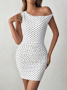SHEIN Tall Women's Asymmetric Tight-Fitting Bodycon Mini Dress, Spring/Summer, Tall Women - Black - View 6