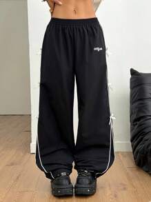 Coolane Pantalones de chándal anchos de pierna ancha de tiro alto con lazo estilo vintage, streetwear y Y2K para mujer, perfectos para festivales de música de primavera/verano