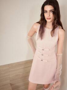 MOTF STUDIO Vestido corto sin mangas con decoración de lazo