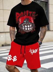 Manfinity EMRG Bộ 2 áo phông in hình nhân vật hiphop màu cam và quần short cho nam - Nhiều màu - Xem 4