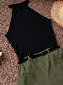 CosyJoli Conjunto de top halter y shorts negro ligeramente transparente de dos piezas, ropa de mujer de talla grande para vacaciones de verano, estilo tropical, carnaval, festivales, casual de negocios, playa