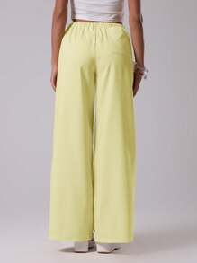 MUSERA Holiday Textured Linen Feel Tie Waist Trouser Ibiza Fits Summer Boho - Yellow - View 2