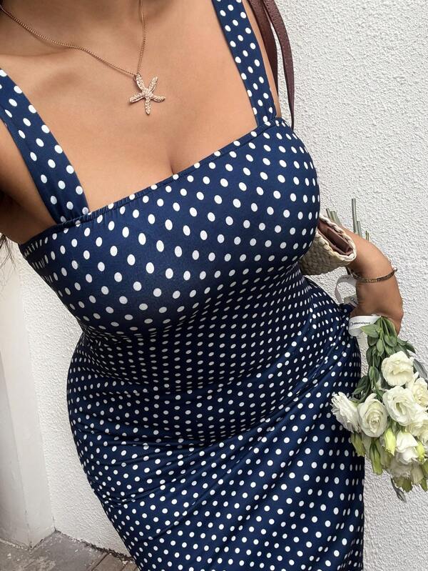 POPSWAY Rochie de vară casual cu imprimeu cu buline, mărime plus