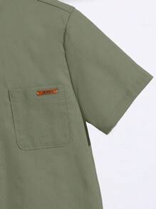 SHEIN Older Boys' Casual Loose Comfortable Short Sleeve Shirt - Army Green - View 3