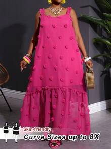SHEIN CURVE+ Vestito da vacanza senza maniche in jacquard fucsia taglie forti, abito in tessuto floreale tridimensionale, vestito curvy, abito da vacanza, outfit estivo da donna, abito da spiaggia, outfit da spiaggia, vestito da spiaggia, vestito da vacanza al mare, essenziali da spiaggia, abito per laurea, abito per festa del tè