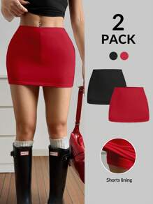 SHEIN EZwear 2件套女士针织短裤，夏季新款休闲裤 - 紅色 - 查看 3