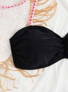 Swim Vcay Ladies' Spring/Summer Beach Black & Red Checkered Halter Neck High Cut Pants Backless Bikini Set - Multicolor - View 5