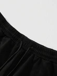 ROMWE MEN Grunge Punk Summer Men's Washed Streetwear American Design Star Patch Embroidery Shorts - Black - View 5