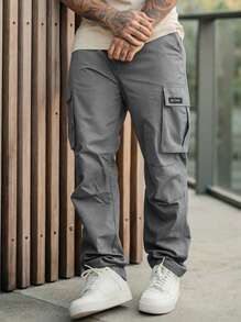 Manfinity LEGND 男士多口袋休闲时尚直筒实用美式工装裤，秋季 - 深灰色 - 查看 4