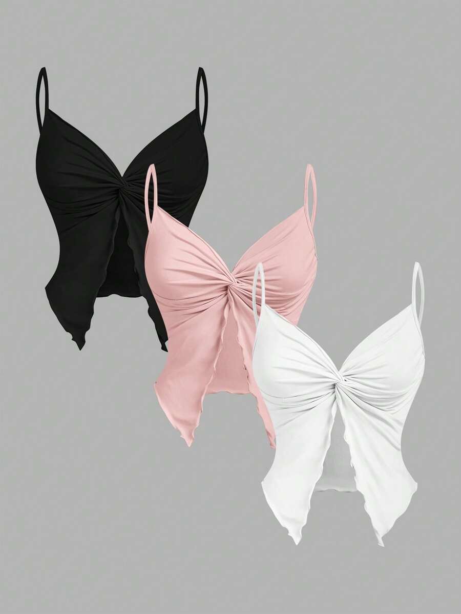 SHEIN EZwear Parte superior sin mangas con lazada y cruce frontal para mujeres, blusas lindas - Multicolor - Ver 1