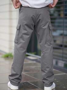 Manfinity LEGND 男士多口袋休闲时尚直筒实用美式工装裤，秋季 - 深灰色 - 查看 2