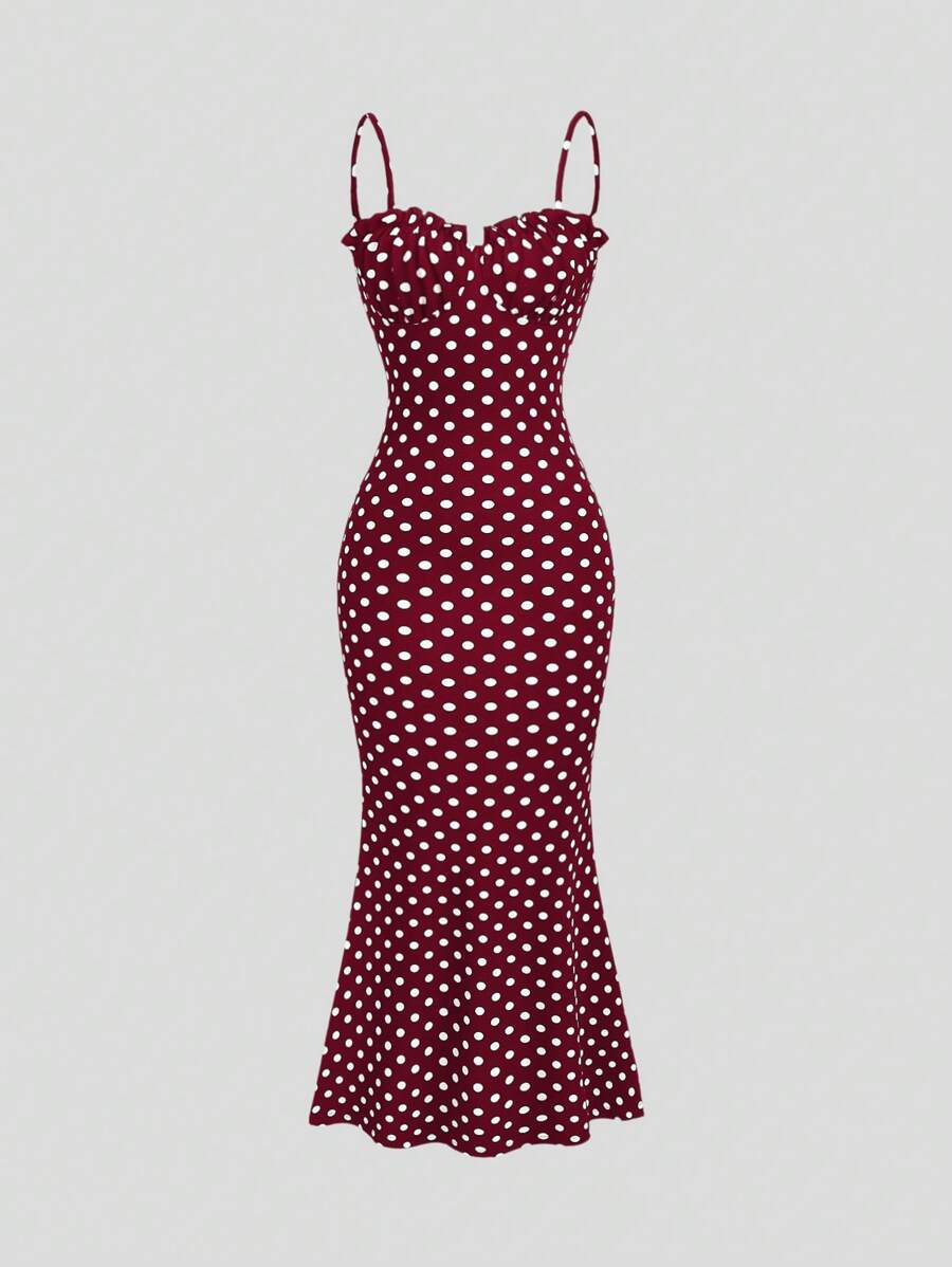 Sweetra Polka Dot Sexy Backless Spaghetti Strap Dress For Women, Casual, Spring Summer