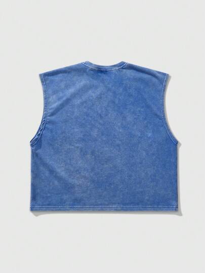 Street Life Nouveau gilet court pour hommes, lavé au sable, avec imprimé graphique de bandes dessinées américaines, pour l'été
