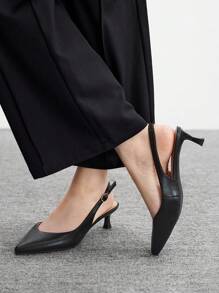 CUCCOO BIZCHIC Women's Fashion Black Back Strap Pointed Toe Kitten Heel Pumps, Suitable For Commuting, Date, Party, Shopping, Wedding, Vacation - Black - View 2