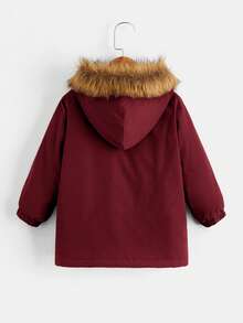 SHEIN 男小童毛絨內襯連帽外套 - 酒紅色 - 查看 2