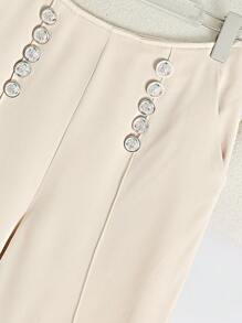 SHEIN Clasi Women's Solid Color Fashion Pants, Suitable For Summer - Beige - View 5