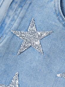 SHEIN MOD Short en jean mode avec déchirures, motif étoiles, poches et ourlet effiloché pour femmes