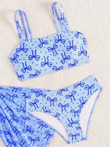 Bộ đồ bơi hai dây cho bé gái tuổi mới lớn có quần lót tam giác, bộ đồ bơi - Màu xanh lam - Xem 3