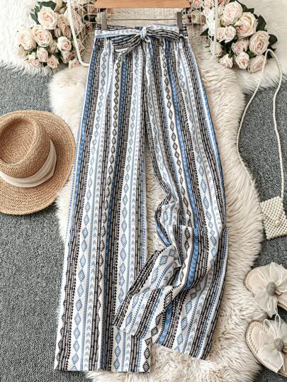 Breezaya 几何印花撞色腰休闲宽松裤