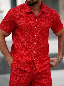 Manfinity Homme Men's Solid Color Short Sleeve Casual Shirt, Suitable For Summer - Red - View 3